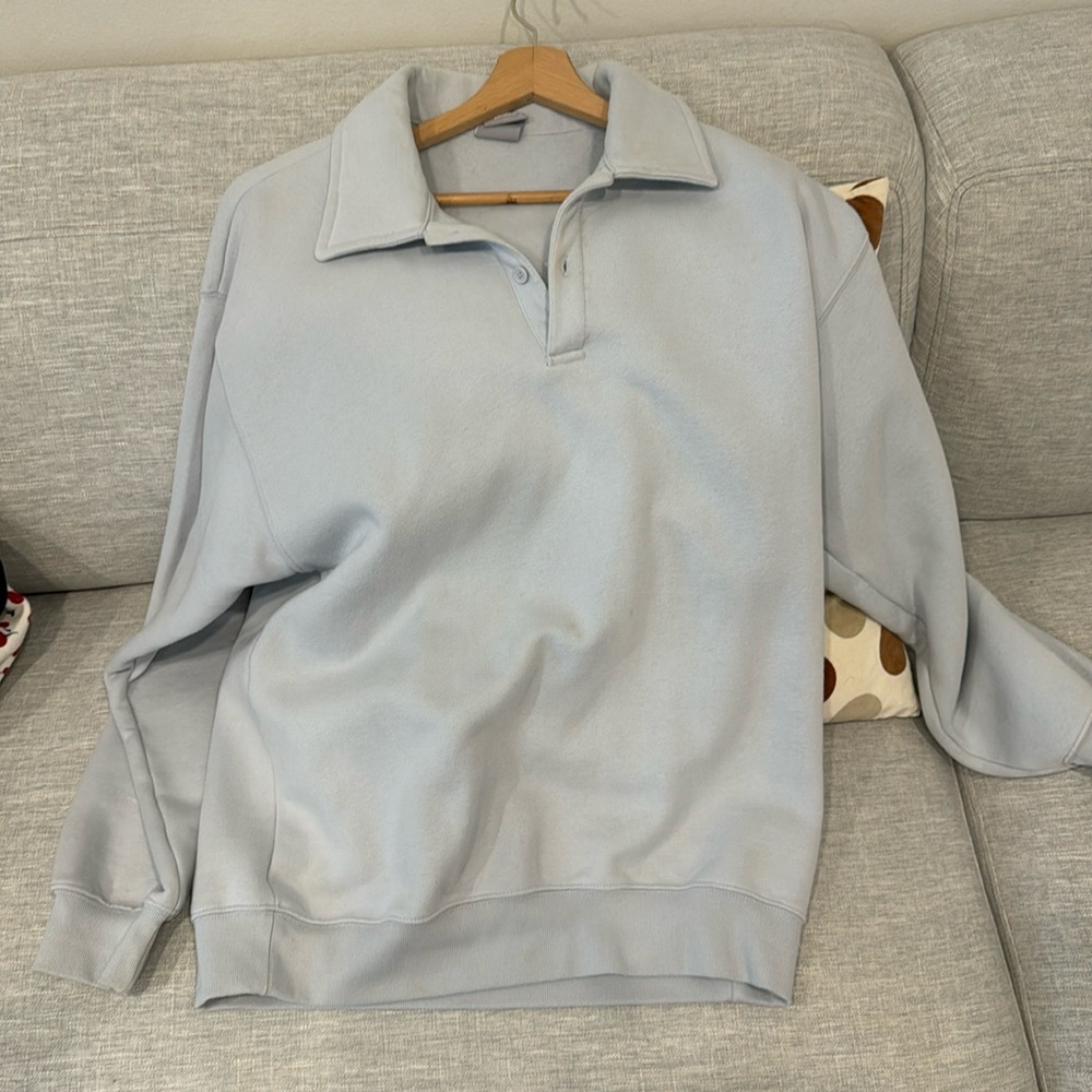 Aritzia Tna Cozy Fleece Boyfriend 1/2 Zip Sweatshirt, misty blue
